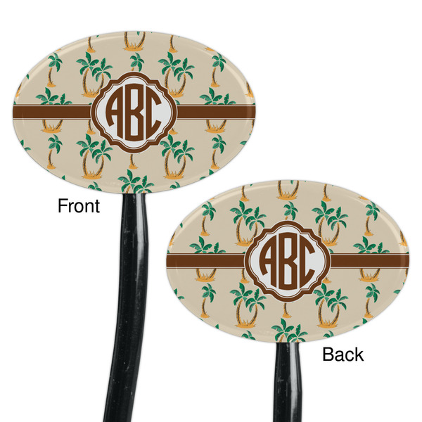 Palm Trees Black Plastic 7" Stir Stick - Double Sided - Oval - Front & Back