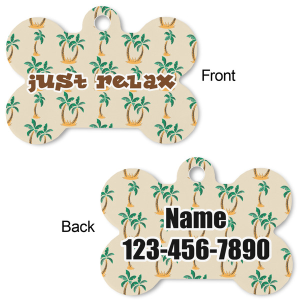 Palm Trees Bone Shaped Dog Tag - Front & Back