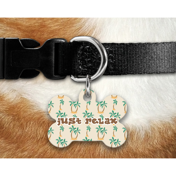 Palm Trees Bone Shaped Dog Tag on Collar & Dog