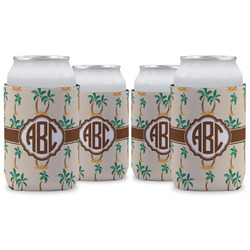 Palm Trees Can Cooler (12 oz) - Set of 4 w/ Monogram