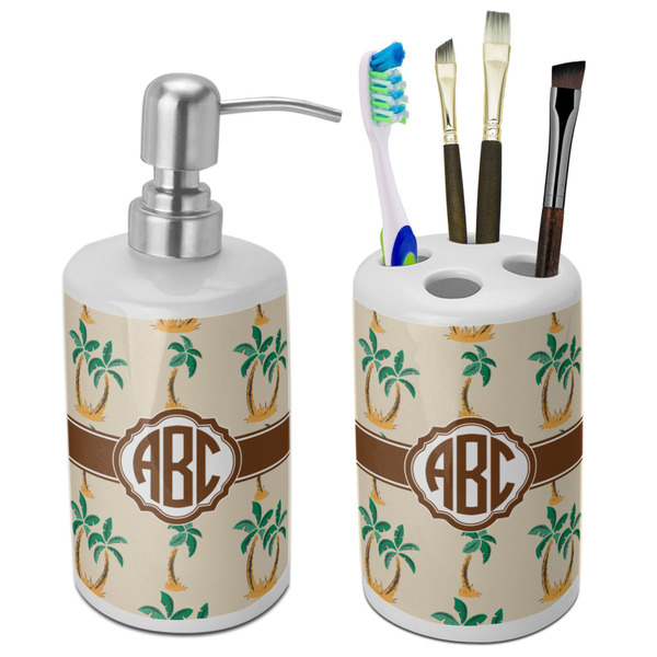 Custom Palm Trees Ceramic Bathroom Accessories Set (Personalized)