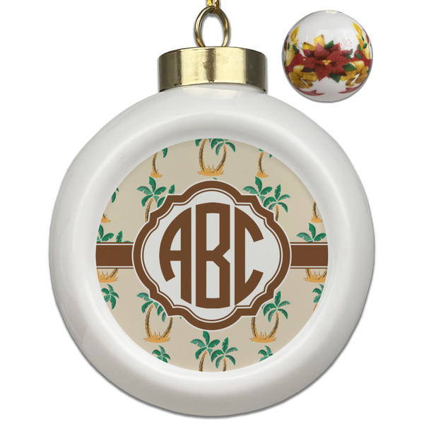 Custom Palm Trees Ceramic Ball Ornaments - Poinsettia Garland (Personalized)