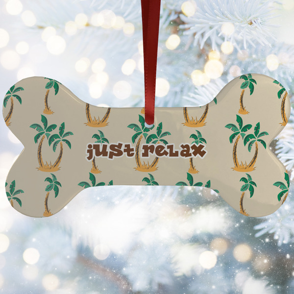 Custom Palm Trees Ceramic Dog Ornament w/ Monograms