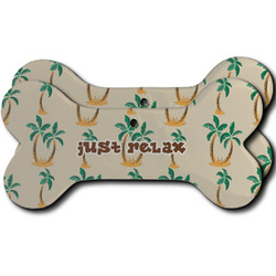 Palm Trees Ceramic Dog Ornament - Front & Back w/ Monogram