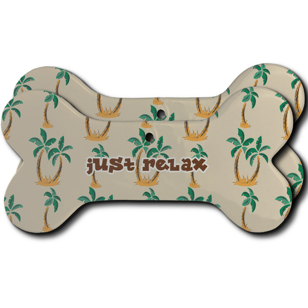 Custom Palm Trees Ceramic Dog Ornament - Front & Back w/ Monogram