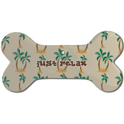 Palm Trees Ceramic Dog Ornament - Front w/ Monogram