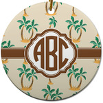 Palm Trees Round Ceramic Ornament w/ Monogram