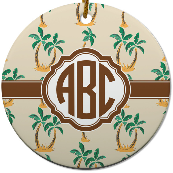 Custom Palm Trees Round Ceramic Ornament w/ Monogram