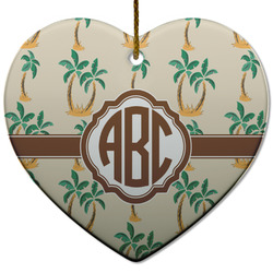 Palm Trees Heart Ceramic Ornament w/ Monogram