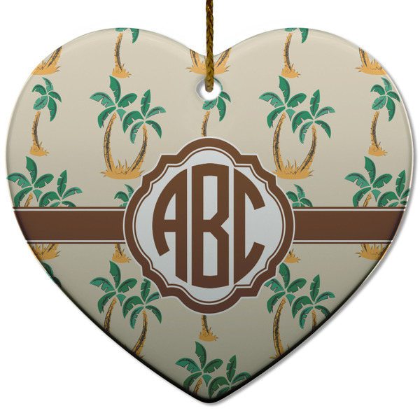 Custom Palm Trees Heart Ceramic Ornament w/ Monogram