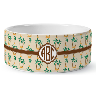 Palm Trees Ceramic Dog Bowl - Medium (Personalized)