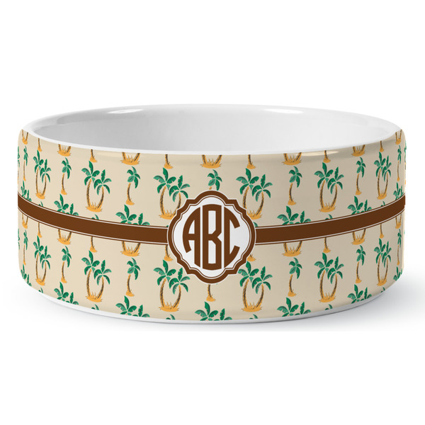 Custom Palm Trees Ceramic Dog Bowl - Large (Personalized)