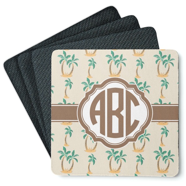 Custom Palm Trees Square Rubber Backed Coasters - Set of 4 (Personalized)
