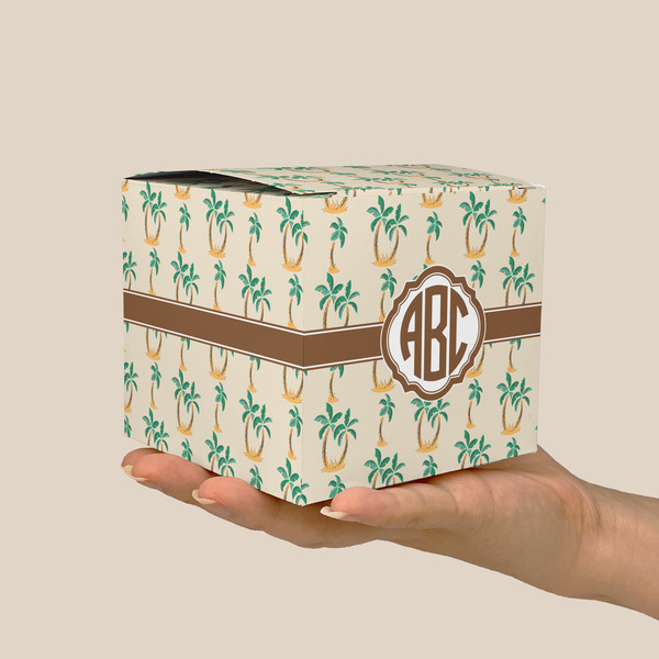 Palm Trees Cube Favor Gift Box - On Hand - Scale View