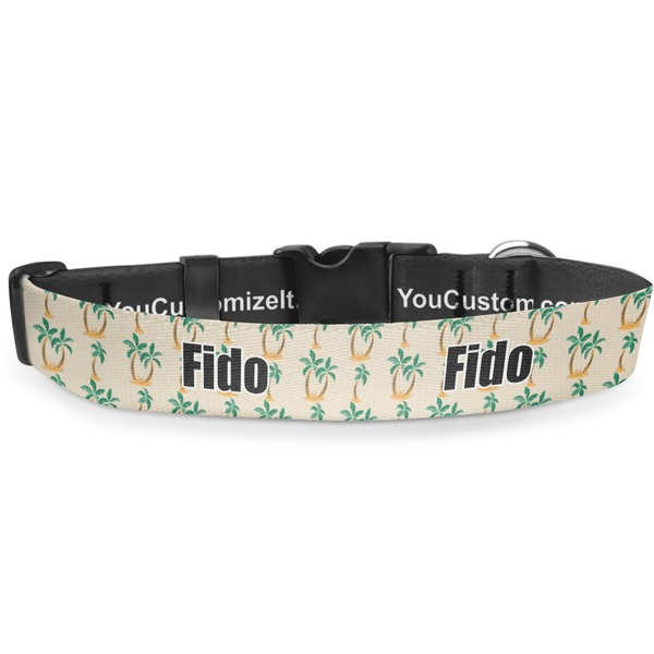 Custom Palm Trees Deluxe Dog Collar - Medium (11.5" to 17.5") (Personalized)