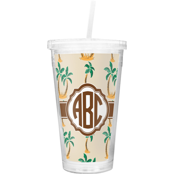 Custom Palm Trees Double Wall Tumbler with Straw (Personalized)