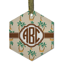 Palm Trees Flat Glass Ornament - Hexagon w/ Monogram