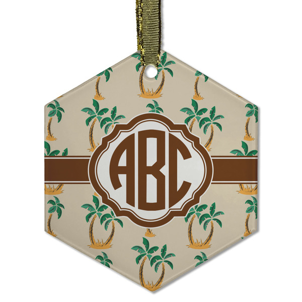 Custom Palm Trees Flat Glass Ornament - Hexagon w/ Monogram
