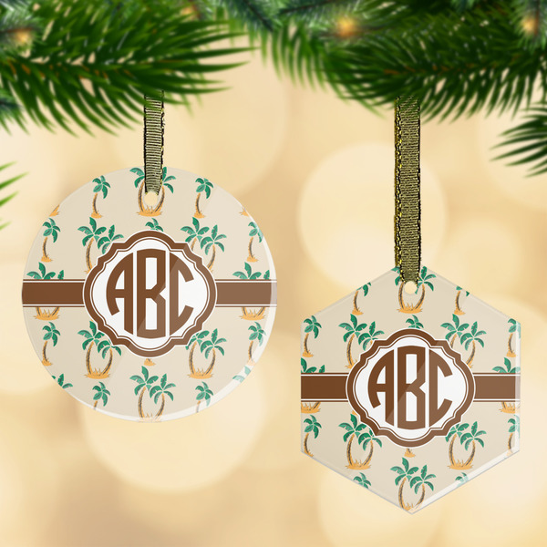 Custom Palm Trees Flat Glass Ornament w/ Monogram