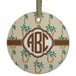 Palm Trees Flat Glass Ornament - Round w/ Monogram