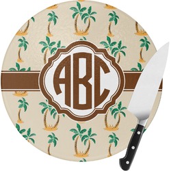 Palm Trees Round Glass Cutting Board - Medium (Personalized)
