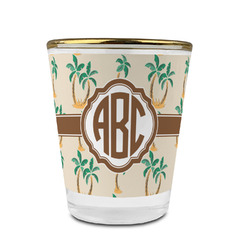 Palm Trees Glass Shot Glass - 1.5 oz - with Gold Rim - Single (Personalized)