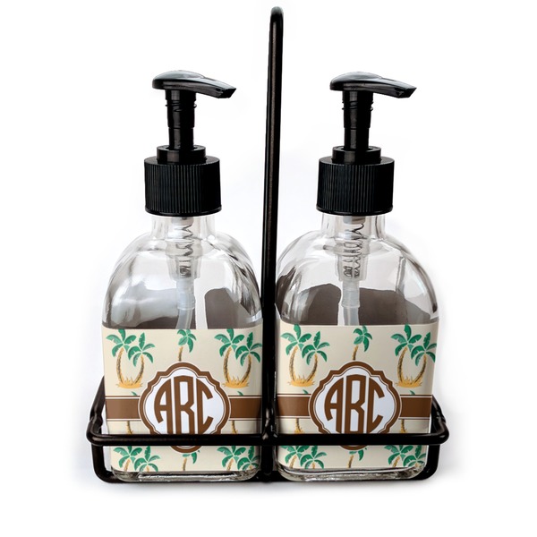 Custom Palm Trees Glass Soap & Lotion Bottle Set (Personalized)