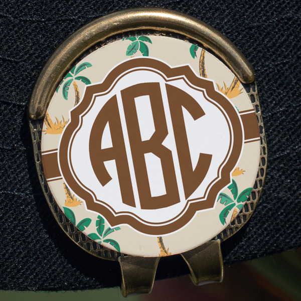 Palm Trees Golf Ball Marker Hat Clip - Gold - Close Up