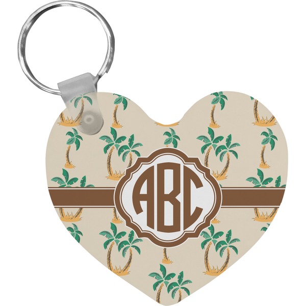 Custom Palm Trees Heart Plastic Keychain w/ Monogram