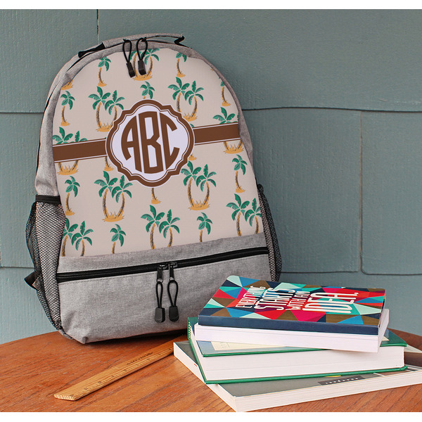 Palm Trees Large Backpack - Gray - On Desk