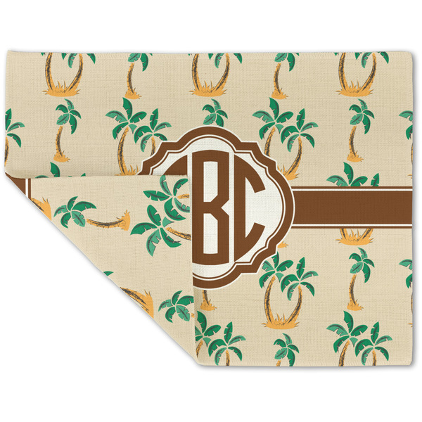 Custom Palm Trees Double-Sided Linen Placemat - Single w/ Monogram
