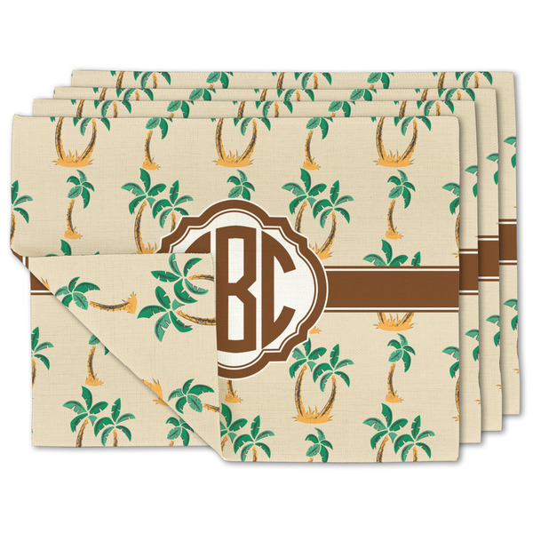 Custom Palm Trees Double-Sided Linen Placemat - Set of 4 w/ Monogram