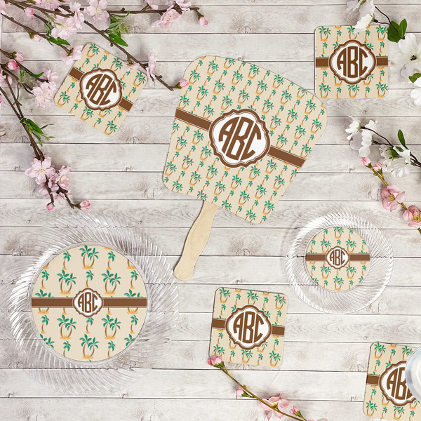 Palm Trees Party Supplies Combination Image - All items - Plates, Coasters, Fans