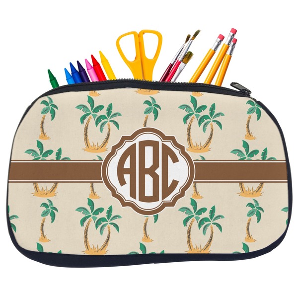 Custom Palm Trees Neoprene Pencil Case - Medium w/ Monogram