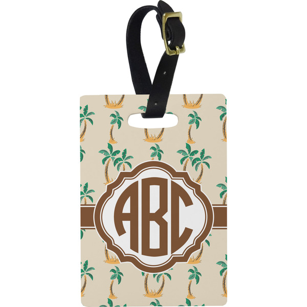 Custom Palm Trees Plastic Luggage Tag - Rectangular w/ Monogram