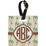 Palm Trees Plastic Luggage Tag - Square w/ Monogram