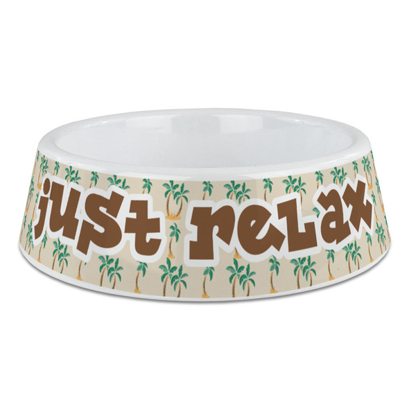 Custom Palm Trees Plastic Dog Bowl - Large (Personalized)