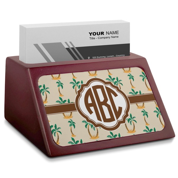 Custom Palm Trees Red Mahogany Business Card Holder (Personalized)