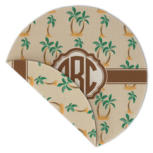 Palm Trees Round Linen Placemats - Front (folded corner double sided)