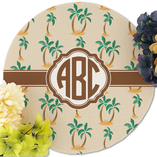 Palm Trees Round Linen Placemats - Front (w flowers)