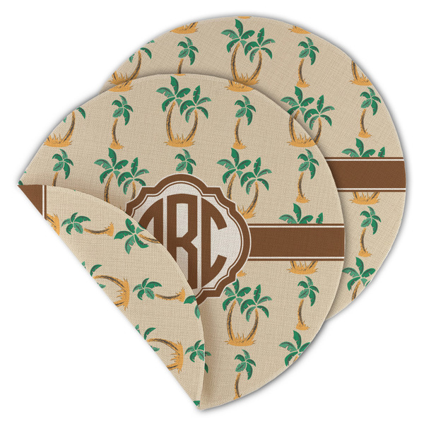 Custom Palm Trees Round Linen Placemat - Double Sided (Personalized)