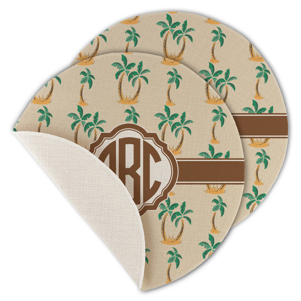 Custom Palm Trees Round Linen Placemat - Single Sided - Set of 4 (Personalized)
