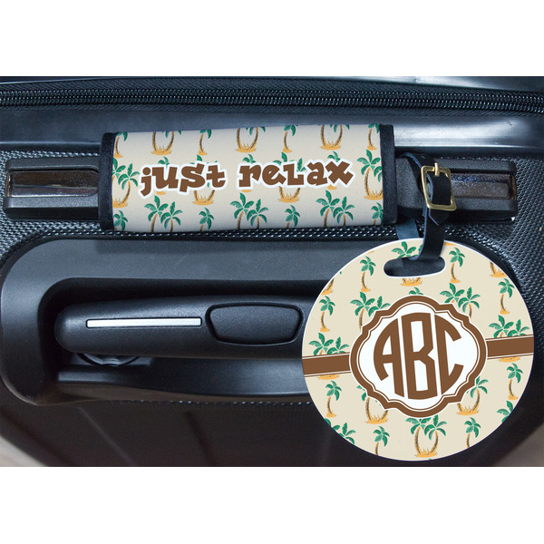 Palm Trees Round Luggage Tag & Handle Wrap - In Context
