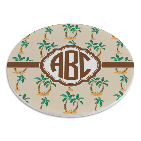 Palm Trees Round Stone Trivet - Angle View