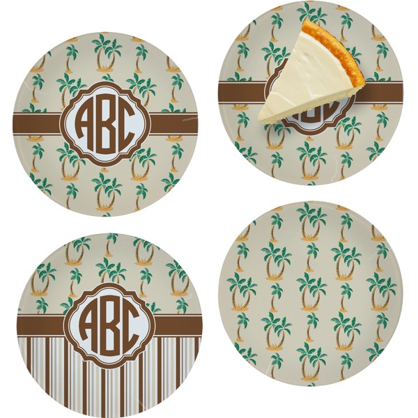 Custom Palm Trees Set of 4 Glass Appetizer / Dessert Plate 8" (Personalized)