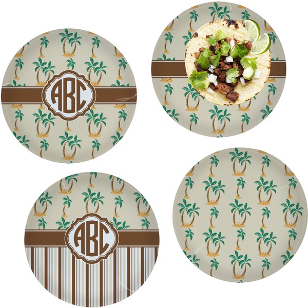 Custom Palm Trees Set of 4 Glass Lunch / Dinner Plate 10" (Personalized)