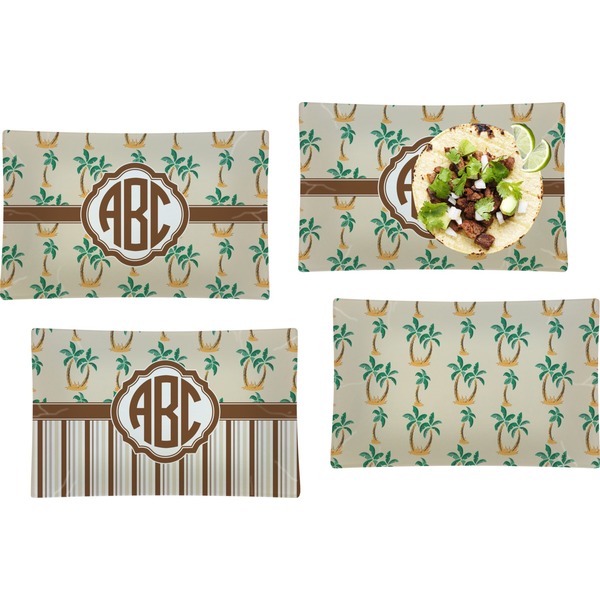 Custom Palm Trees Set of 4 Glass Rectangular Lunch / Dinner Plate (Personalized)