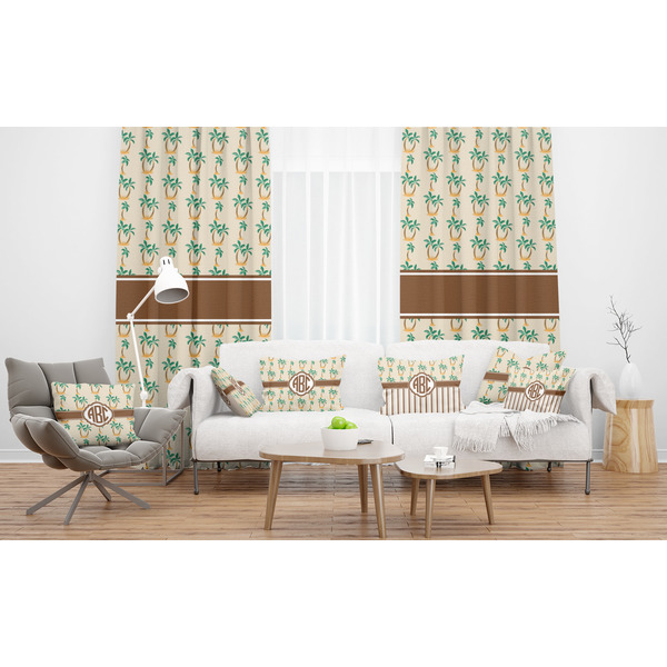 Palm Trees Sheer and Custom Curtains in Room with Matching Pillows