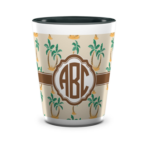 Custom Palm Trees Ceramic Shot Glass - 1.5 oz - Two Tone - Set of 4 (Personalized)