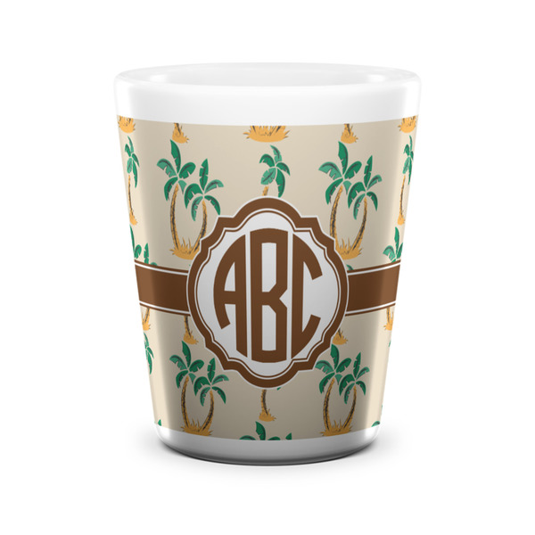 Custom Palm Trees Ceramic Shot Glass - 1.5 oz - White - Set of 4 (Personalized)